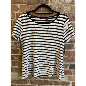 Notations Black & White Ruffle Striped Cap Sleeve T-shirt Blouse women’s Size S